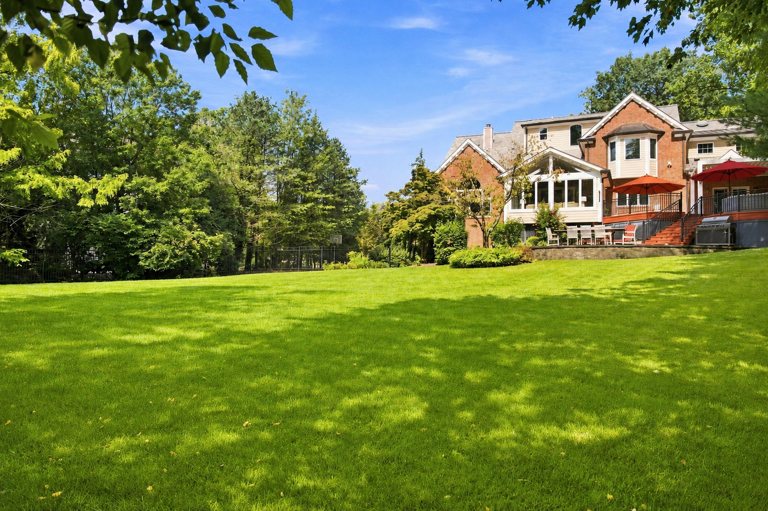 Two-tier patio at 285 Hartshorn Drive, Short Hills
